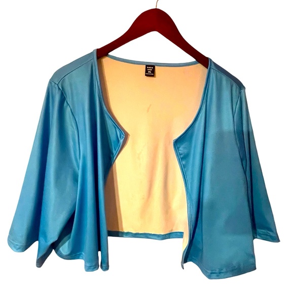 Shein Curve Medium Blue Blazer Crop Top Open Front Size 2XL 95%Polyester - Picture 1 of 16